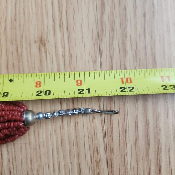 Red 18 Strand Seed Bead Bib Necklace 22" Boho Valentine Statement Collar Layered - Picture 5 of 8